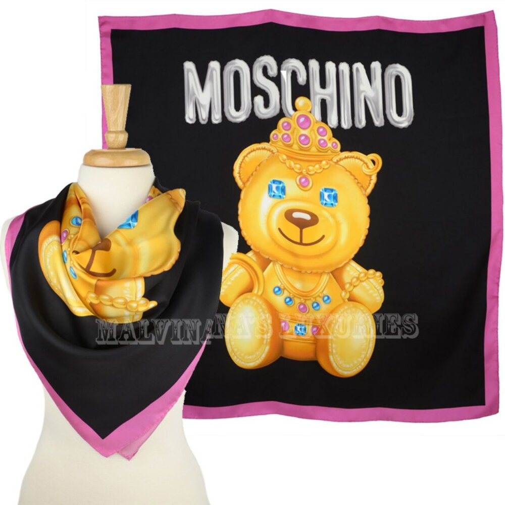 MOSCHINO COUTURE SCARF SILK JEWEL TEDDY BEAR PRINT SQUARE FOULARD 34 x 34